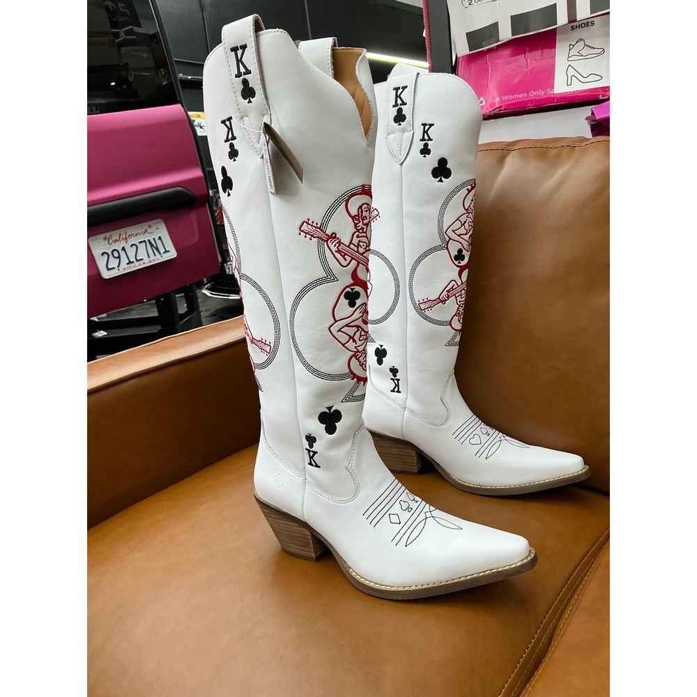 Dingo King of Clubs Boots Womens 7 White New Embroidered Western Tall DI2231